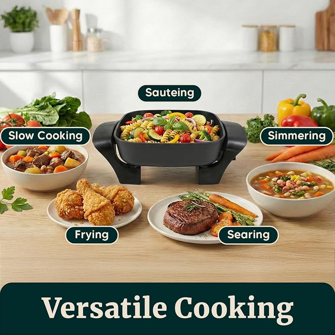 Elite Gourmet EG808 Electric Skillet 8"x8" Non-Stick Coating, Tempered Glass Lid - Image 3