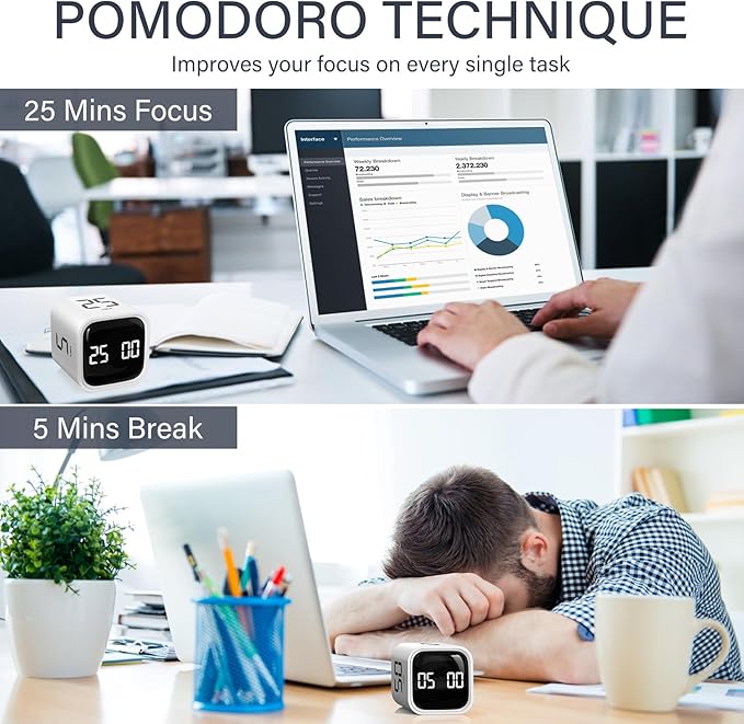 Rotating Pomodoro Timer 5, 10 50 Minutes Preset, Desk Productivity Flip Timer - Image 3