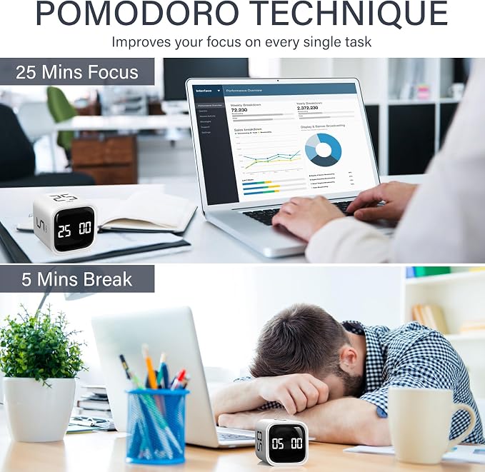 Rotating Pomodoro Timer 5, 10 50 Minutes Preset, Desk Productivity Flip Timer - Image 3