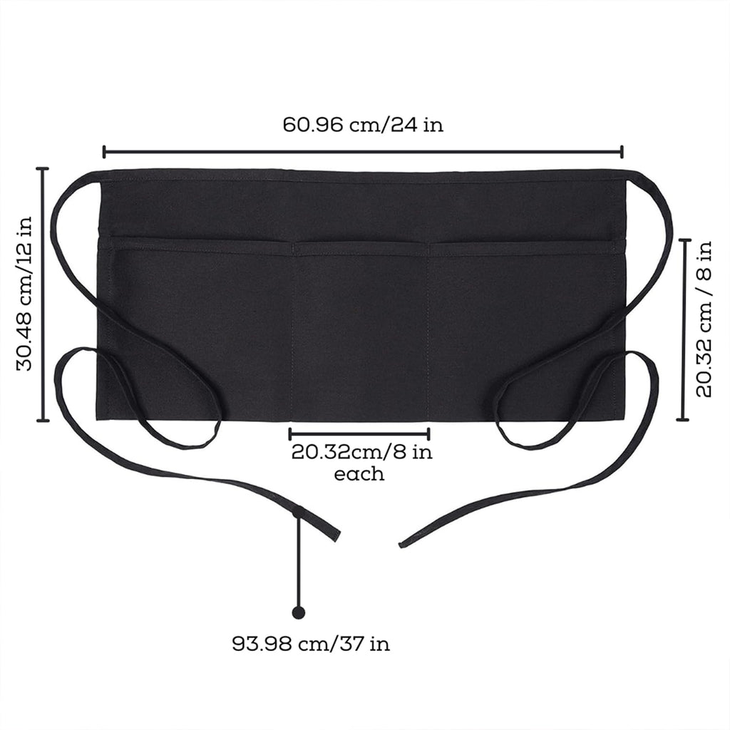 Server Aprons with 3 Pockets – 100% Polyester Waist Apron, 24x12 Inch