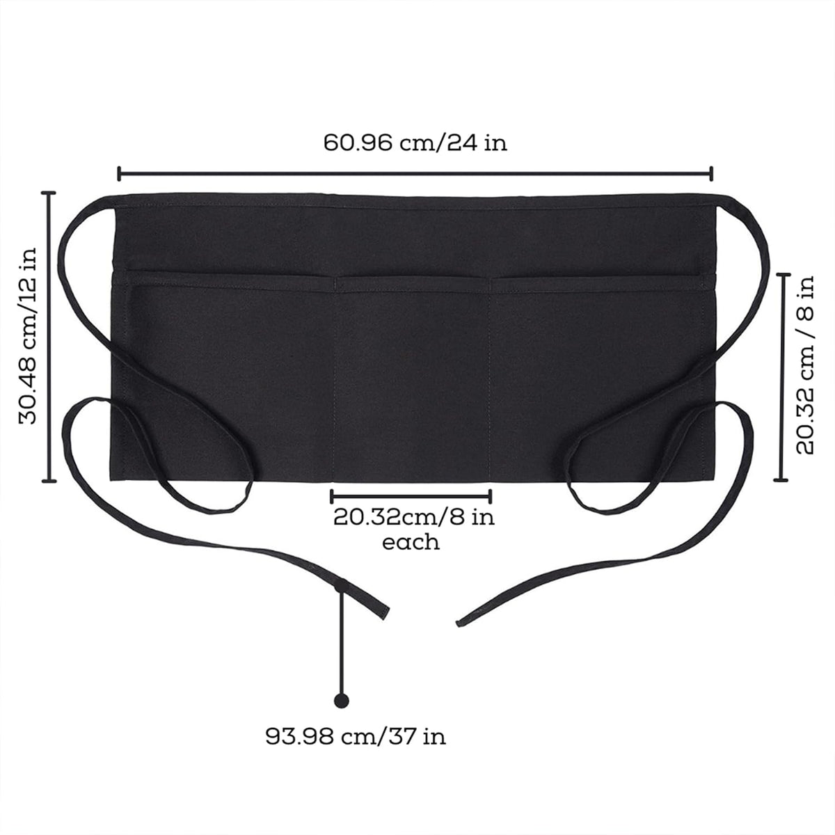 Server Aprons with 3 Pockets – 100% Polyester Waist Apron, 24x12 Inch