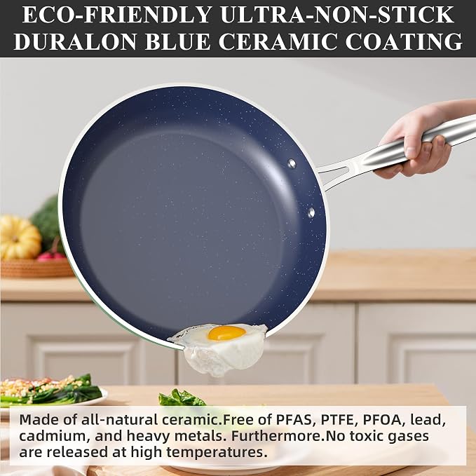Nuwave Healthy Duralon Blue Ceramic Nonstick Cookware Set, Diamond Infused - Image 6