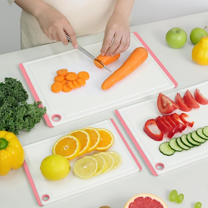 Kikcoin Plastic Cutting Boards for Kitchen, 3-Piece Large Cutting Board Set - Image 4