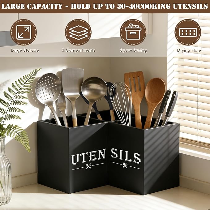 Large kitchen Utensil Holder, Wooden Utensil Organizer - Image 3