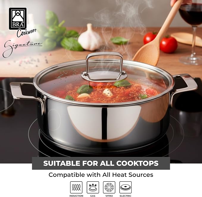 BRA COOKWARE Signature Stainless Steel Stock Pot w/Glass Lid | 8 Inch 2.4 Quart - Image 4