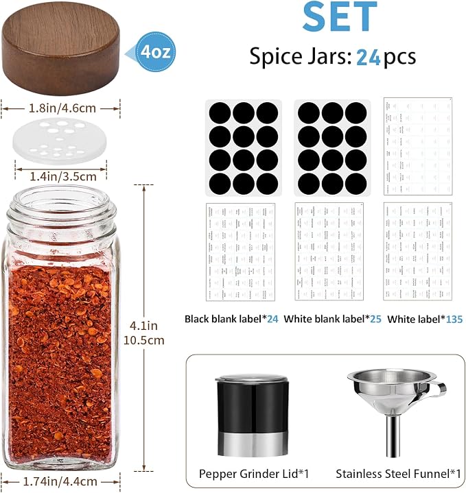 Yangbaga 24Pcs Glass Spice Jars - Image 2