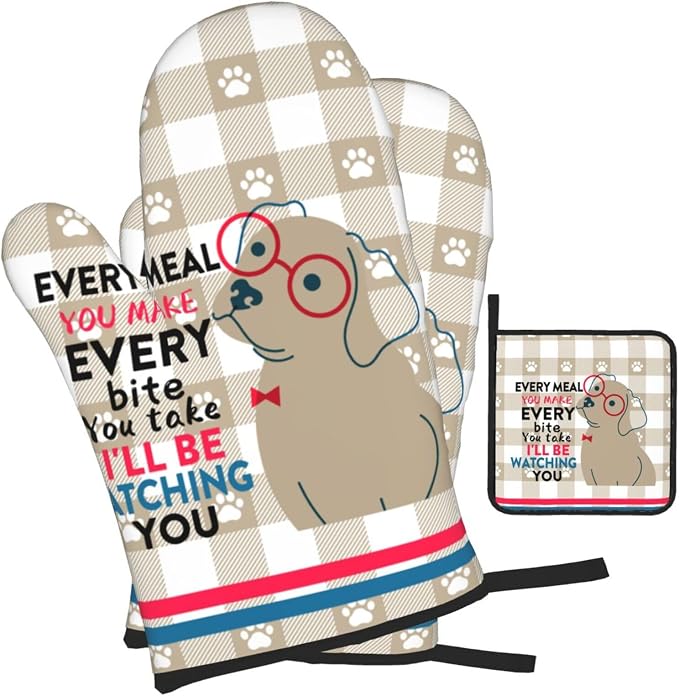 Funny Dog Oven Mitts and Pot Holders Sets of 3 Heat Resistant Hot Pads Cute - Image 2