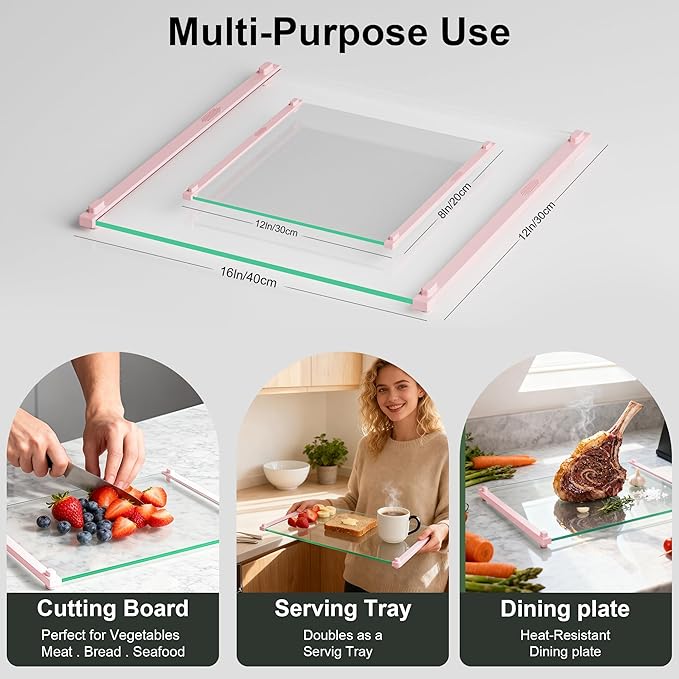 2PCS Glass Cutting Board with Silicone Grip, 80% Stronger Shatter Resistance - Image 2