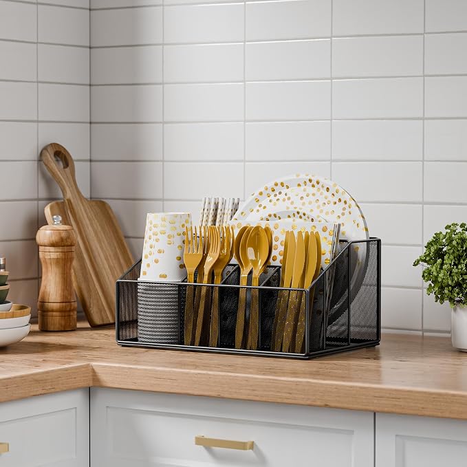 Metal Paper Plate Holder Dispenser, Disposable Paper Plate Utensils Holder - Image 3