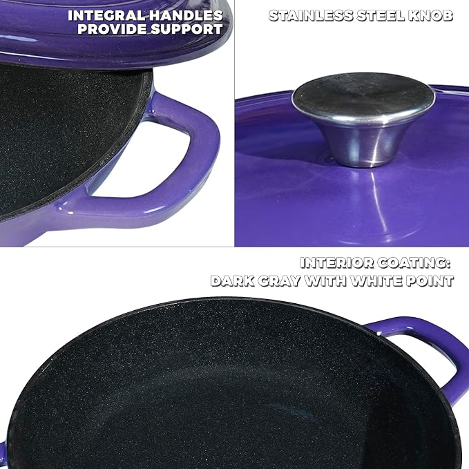 Flavehc Braiser Enameled Cast Iron Braiser 2.25 qt Braiser Pan - Image 4