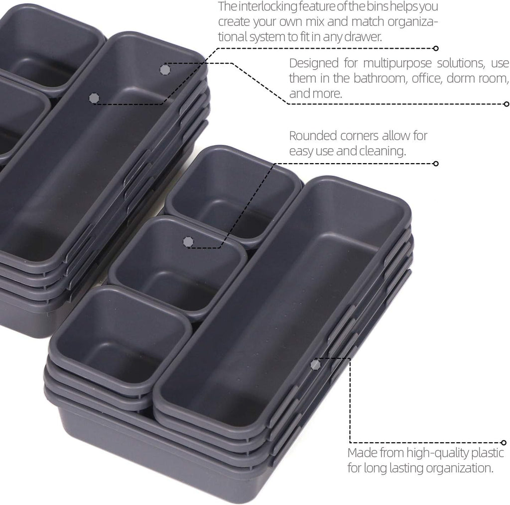 TENABORT 42 Pack Interlocking Desk Drawer Organizer Tray Dividers