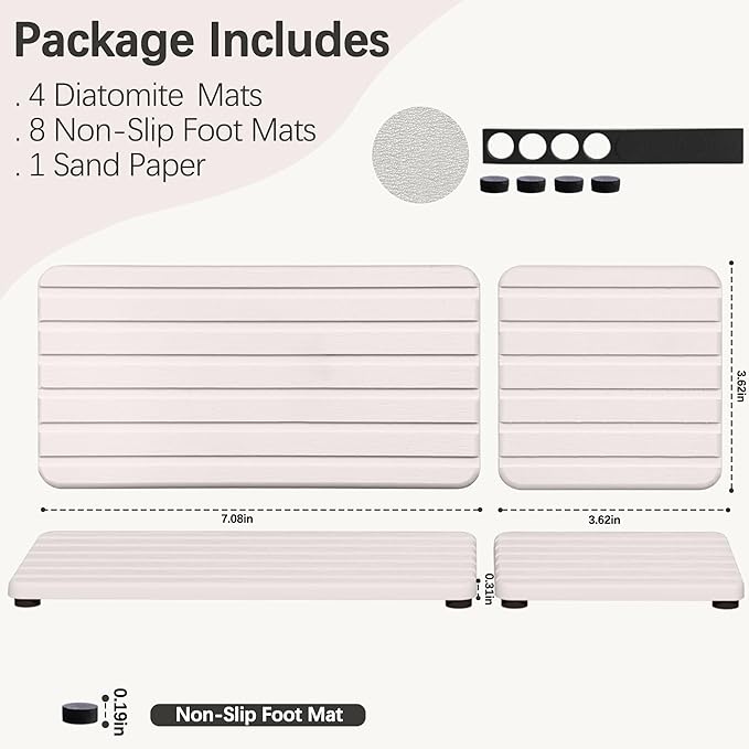 Set of 4 Bathroom Vanity Tray, Quick-Dry Diatomite Kitchen Tray - Image 5
