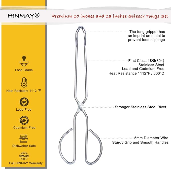 HINMAY Stainless Steel Kitchen Scissor Tongs Set, 2-Piece - Image 2