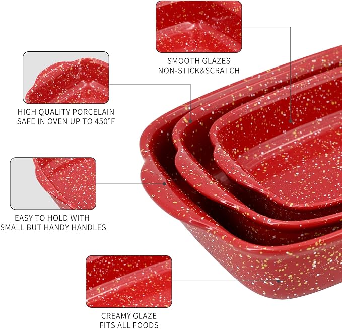 3-Pack Ceramic Lasagna Pan, Heavy-Duty Rectangular Baking Dishes, High Heat - Image 4