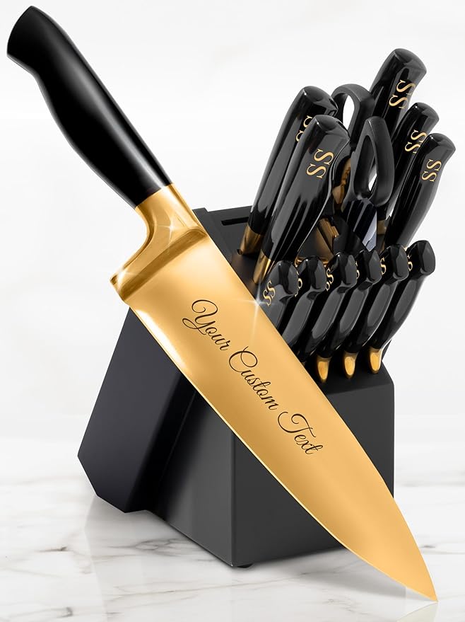 Personalized Black and Gold Knife Set by STYLEDSETTINGS