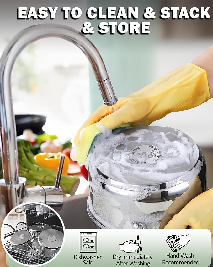 Cook N Home Stainless Steel Cookware Sets, 3-Ply 12 Pcs Pots and Pans Set - Image 8