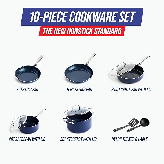Blue Diamond 10 Piece Nonstick Cookware Set, Diamond Ceramic Pots & Pans - Image 4