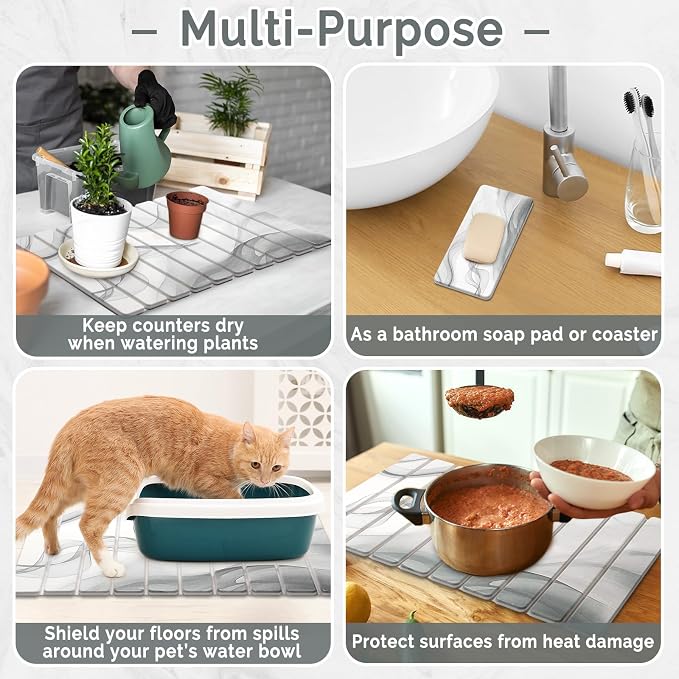 Large Stone Dish Drying Mat for Kitchen Counter, Foldable Water Absorbing - Image 6