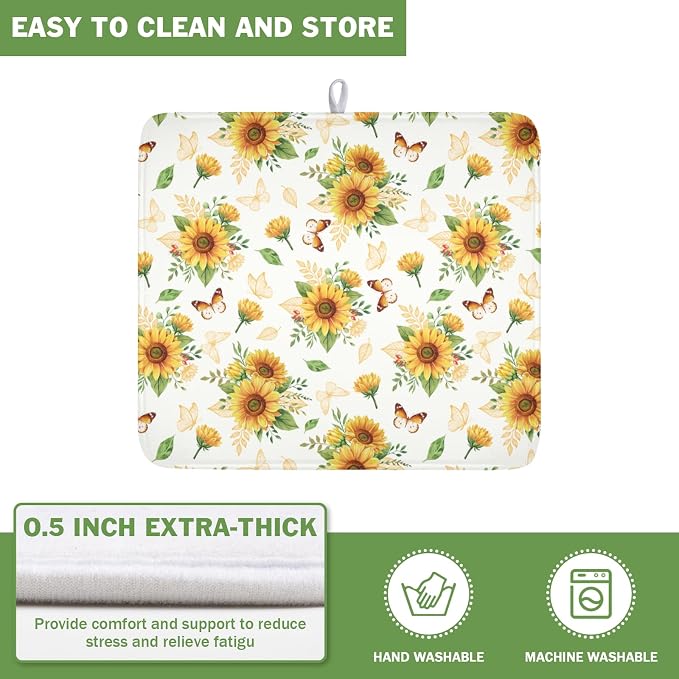 Sunflower Dish Drying Mat for Kitchen Counter Summer Yellow Floral Microfiber - Image 5