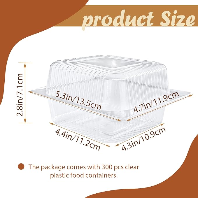 Jizvxe 300 Pcs Clear Plastic Take out Containers, Square Hinged Takeout Tray - Image 2