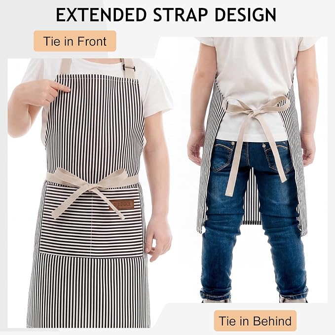 2 Pack Stripes Kids Apron, Kids Cooking Aprons - Image 3