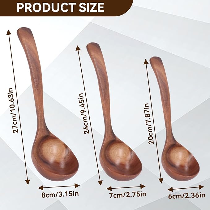 Wooden Ladle, 7.87inch Soup Ladle Wooden Serving Spoon Soup Spoon Ladle - Image 3