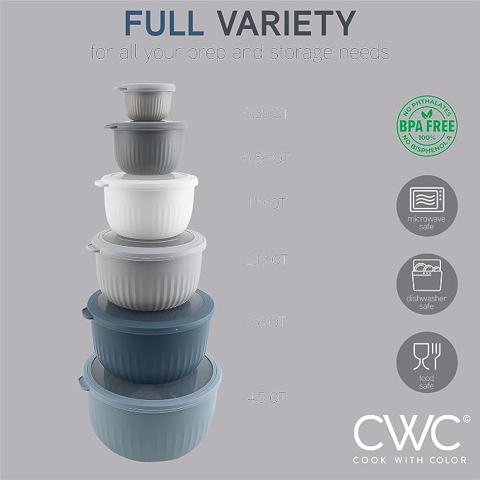 COOK WITH COLOR Prep Bowls with Lids- Wide and Deep Nesting Plastic Small - Image 3