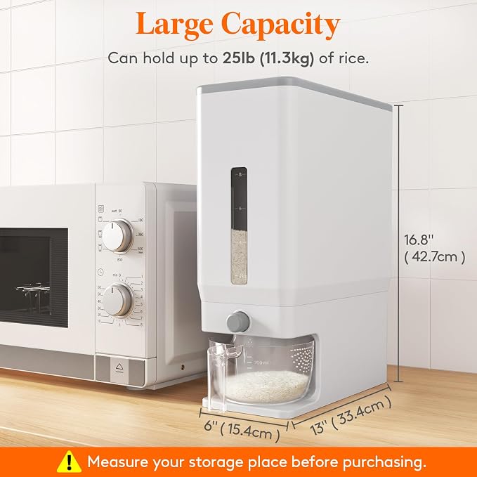 Lifewit 2 Pack Rice Dispenser 25 Lbs, Rice Storage Container Sealed Moisture - Image 3