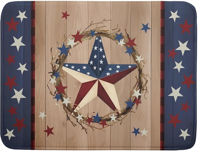 4th of July Dish Drying Mat for Kitchen Counter Patriotic Farmhouse Rustic by Unknown