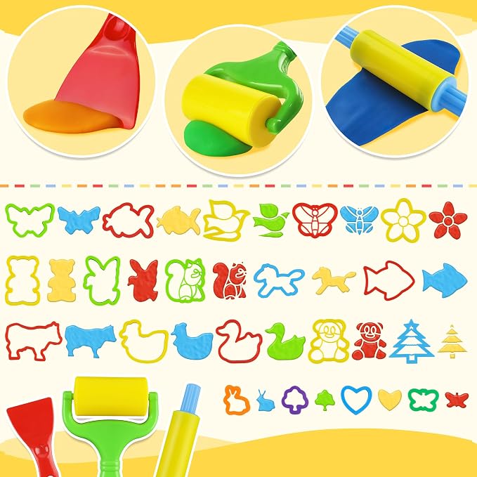 Dough Tools with 40 pcs Plastic Dough Cutters Animal Shapes - Image 3