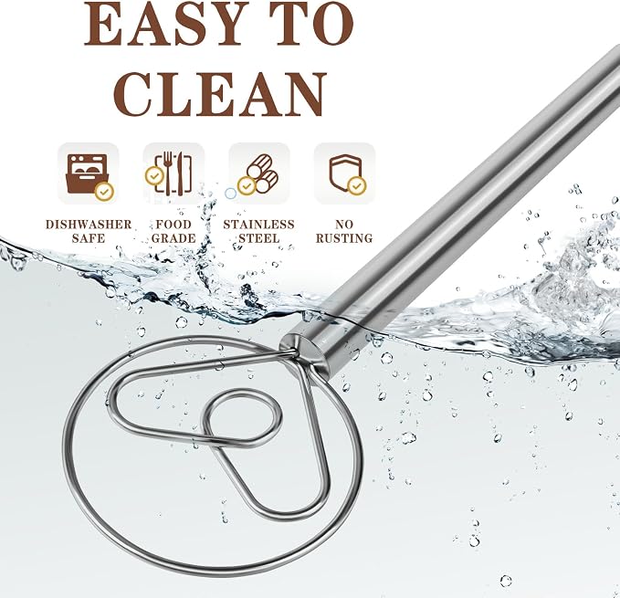 TEEVEA Danish Dough Whisk with Stainless Steel Hook Dutch Style Bread Mixer - Image 6