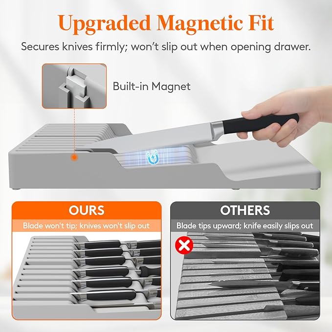 Lifewit Magnetic Drawer Knife Organizers Insert, Kitchen Plastic In Drawer - Image 5