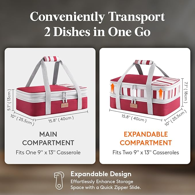 Lifewit Insulated Double Decker Casserole Carrier, Expandable Lasagna Lugger - Image 2