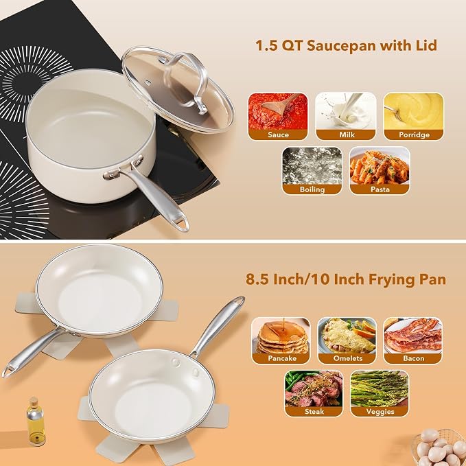 PekGema Ceramic Pots and Pans Set, Nonstick Kitchen Cookware, Oven Safe Cooking - Image 6