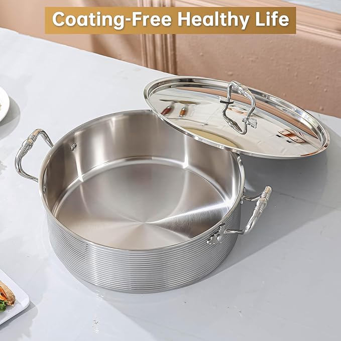 DELARLO Tri-Ply Stainless Steel 8QT Stock Pot, 13 inch Everyday Pan - Image 6