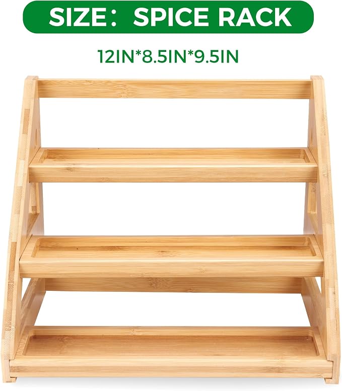 Spice Rack, Spice Organizer -3 Tier Bamboo Spice Racks, Solution - Image 2