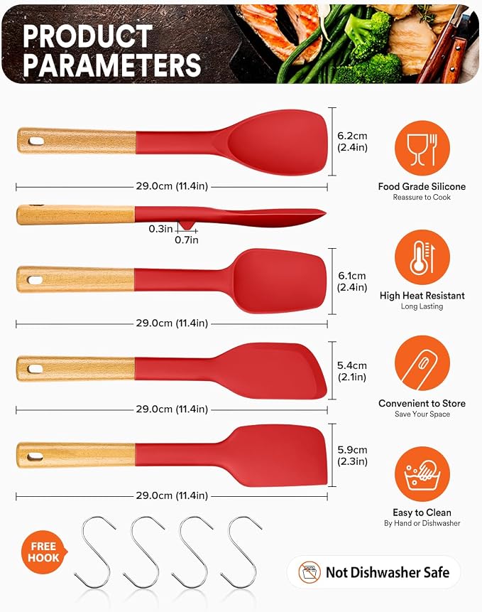 Silicone Spatula Spoon Set, and Spreading, Sturdy BPA-Free Matte Silicone - Image 2