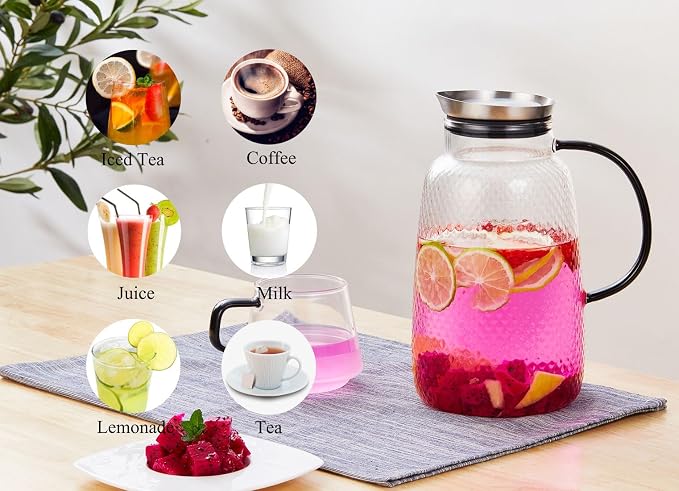 Purefold Pitcher with Lid, Glass Jug with Stainless Steel Lid - Image 4