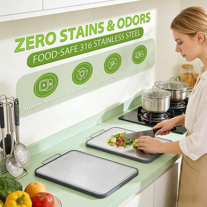 Stainless Steel Cutting Board for Kitchen, Double Sided Defrosting Tray - Image 2