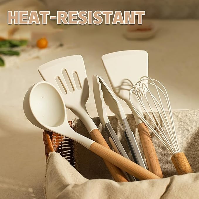 Umite Chef Kitchen Cooking Utensils Set, Wooden Handle Silicone Kitchen Gadgets - Image 5