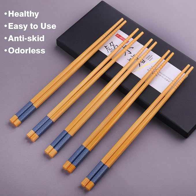 GLAMFIELDS Reusable Chopsticks Japanese Natural Bamboo Classic Style 5 Pairs - Image 4