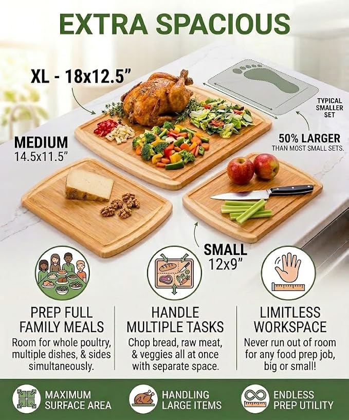 Greener Chef Luxury XL Bamboo Cutting Board Set of 3 - Image 5