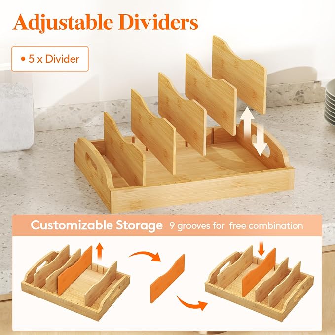 Lifewit Bamboo Lid Organizers for Inside Cabinet, Food Storage Container Lid - Image 3