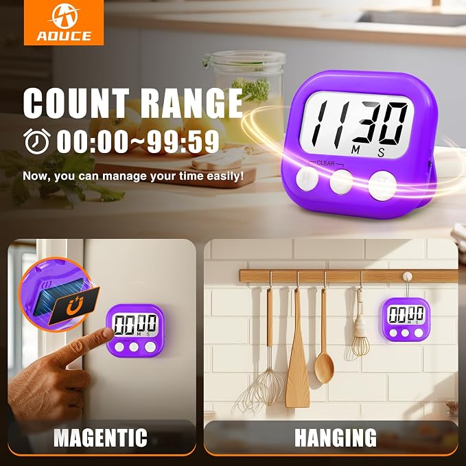 2 Pack Digital Kitchen Timer for Cooking Big Digits Loud Alarm Magnetic Backing - Image 4
