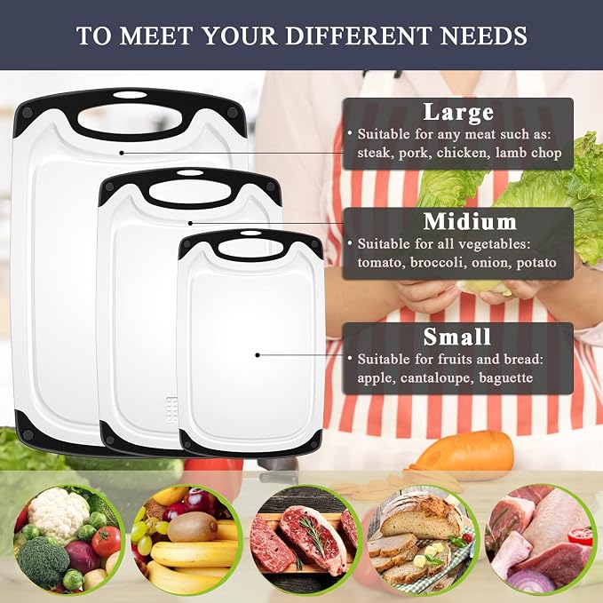 Plastic Cutting Board, 3 Pieces Dishwasher Safe Cutting Boards - Image 5