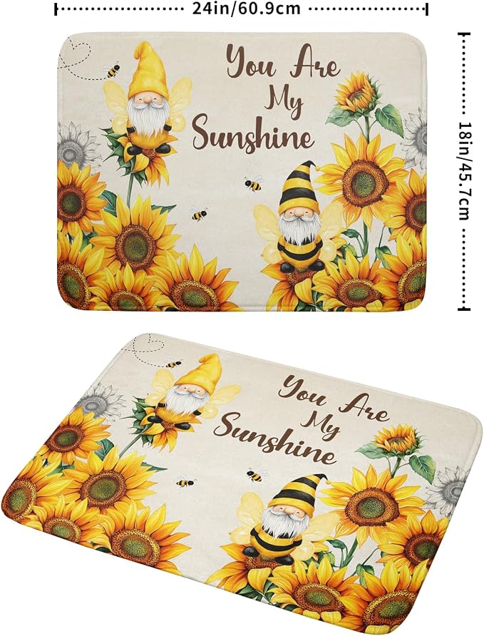 Giwawa Bee Gnomes Dish Drying Mat, Summer Sunflowers Elf Dish Drainer Mats - Image 2