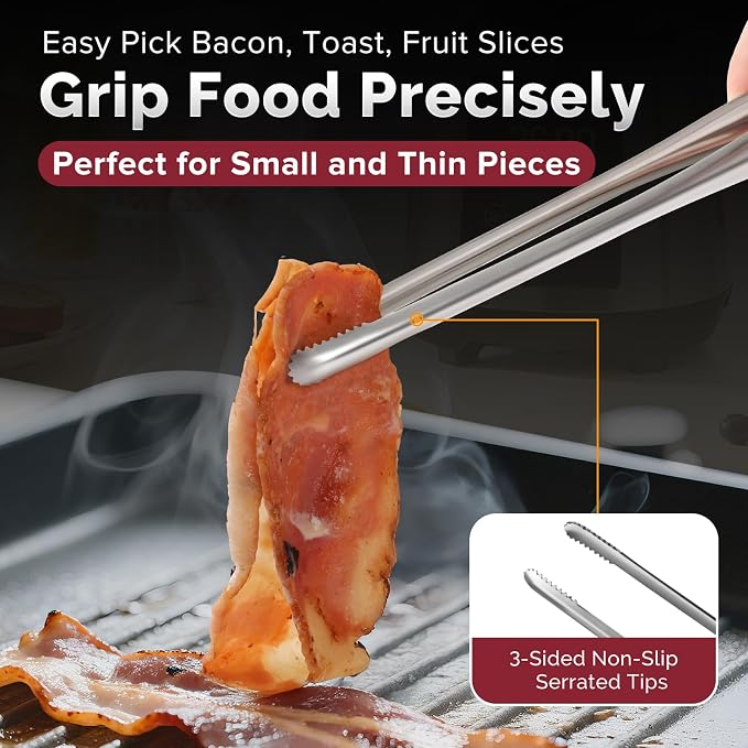 Precision Serrated Non-Slip Tips Cooking Tongs 3 Set, 18/8 Stainless Steel - Image 2