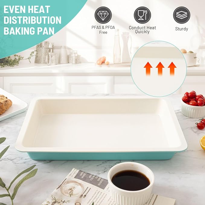 Sheet Cake Pan with Lid, Non-Stick Ceramic Coating Baking Pan, Oven Safe 450°F - Image 4