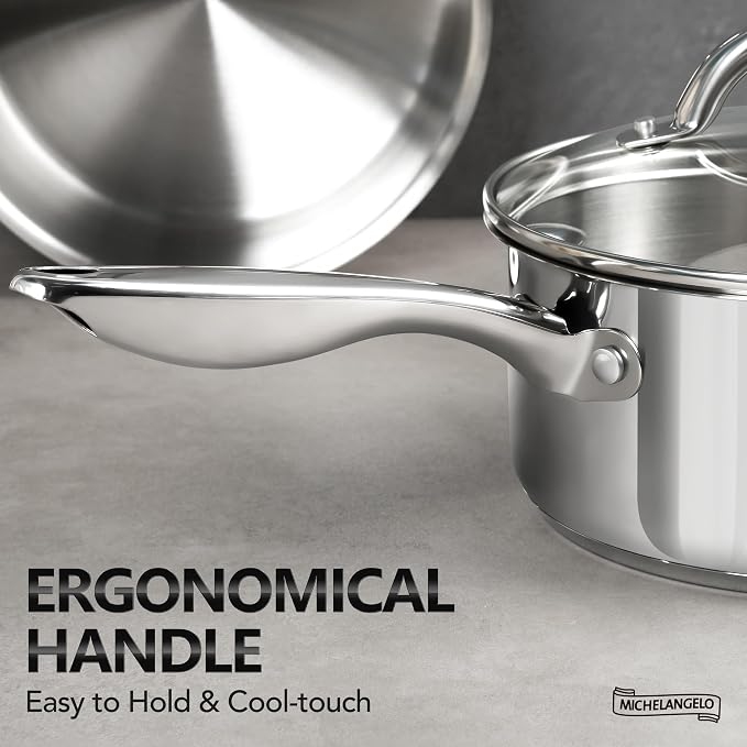 MICHELANGELO Saucepan Set 6pc, Triply Stainless Steel Sauce Pan - Image 4