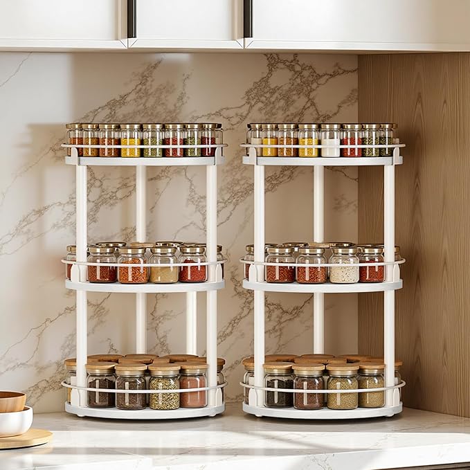 YATINEY Spice Rack, 3-Tier Turntable Organizer - Image 2